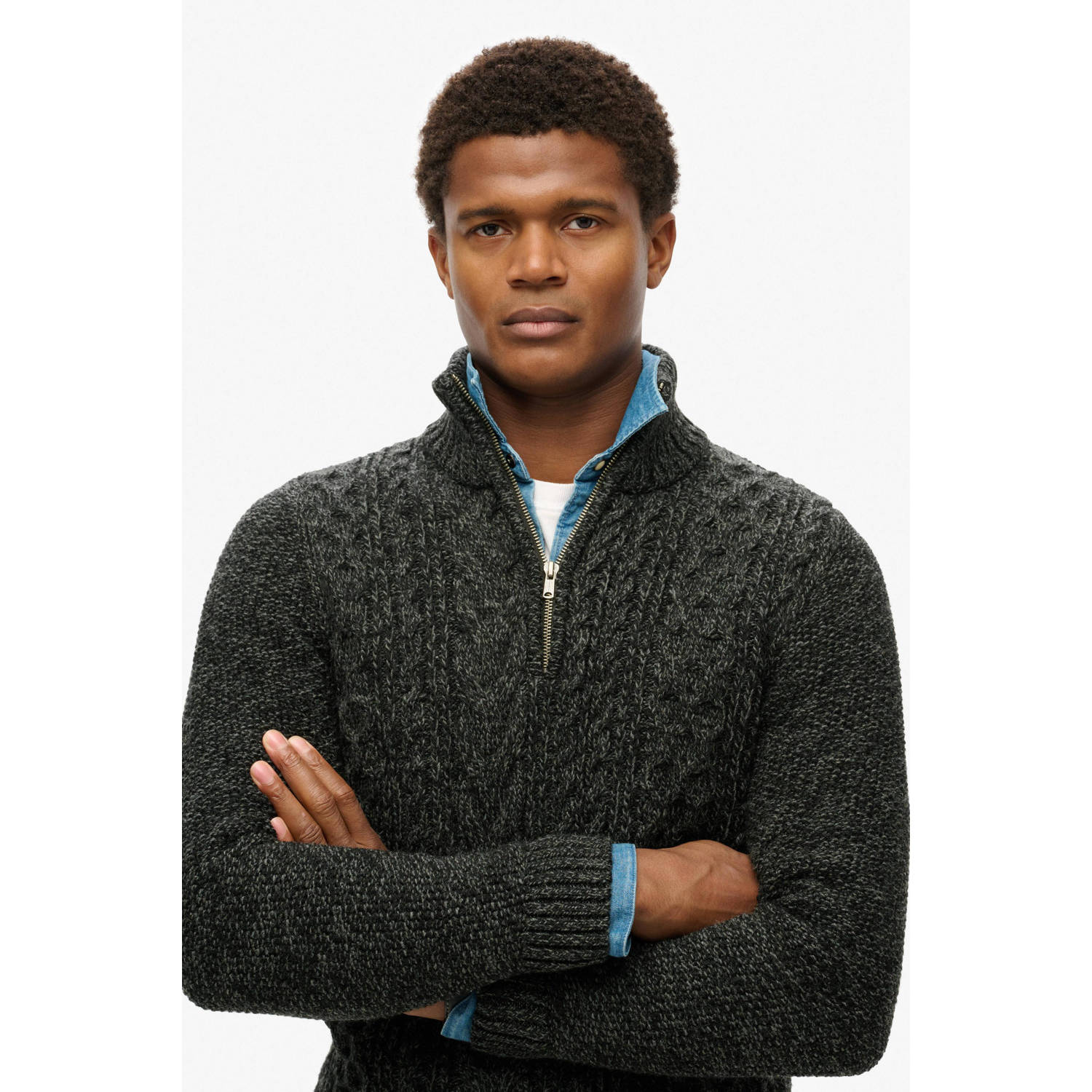 Superdry wol gebreide trui JACOB antraciet