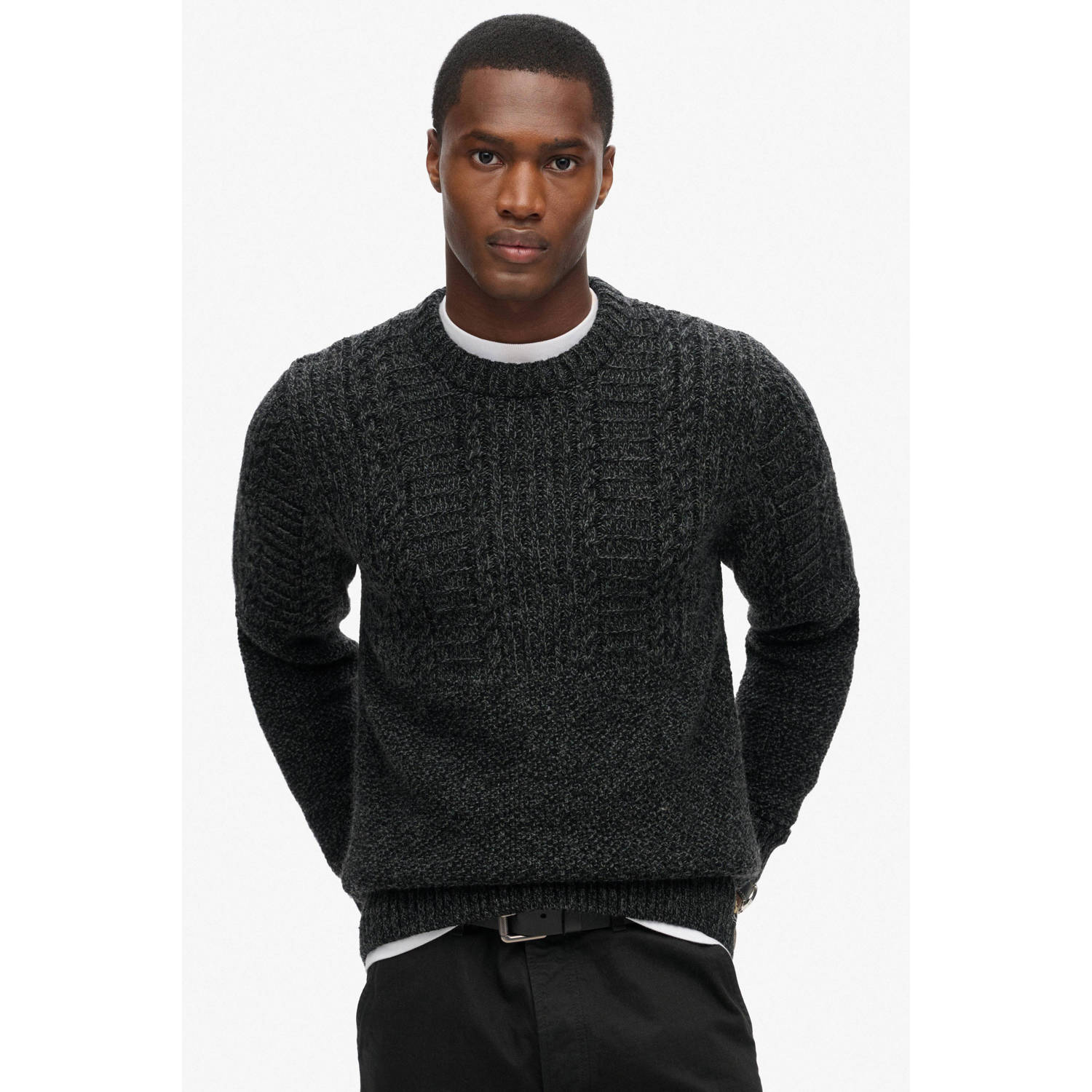 Superdry Gebreide pullover met kabelpatroon model 'Jacob'