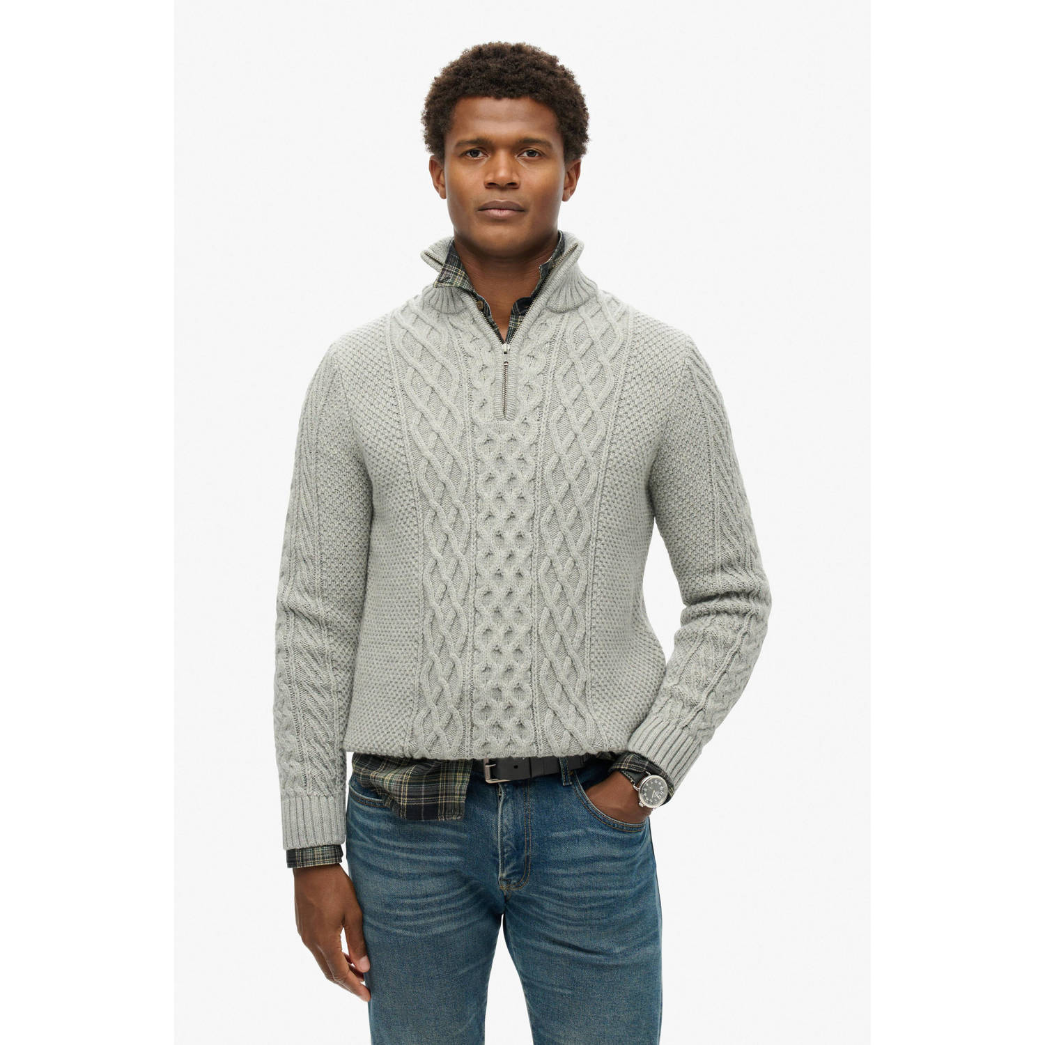 Superdry wol gebreide trui JACOB grijs