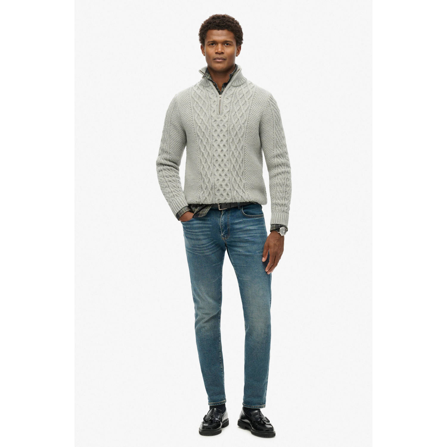 Superdry wol gebreide trui JACOB grijs