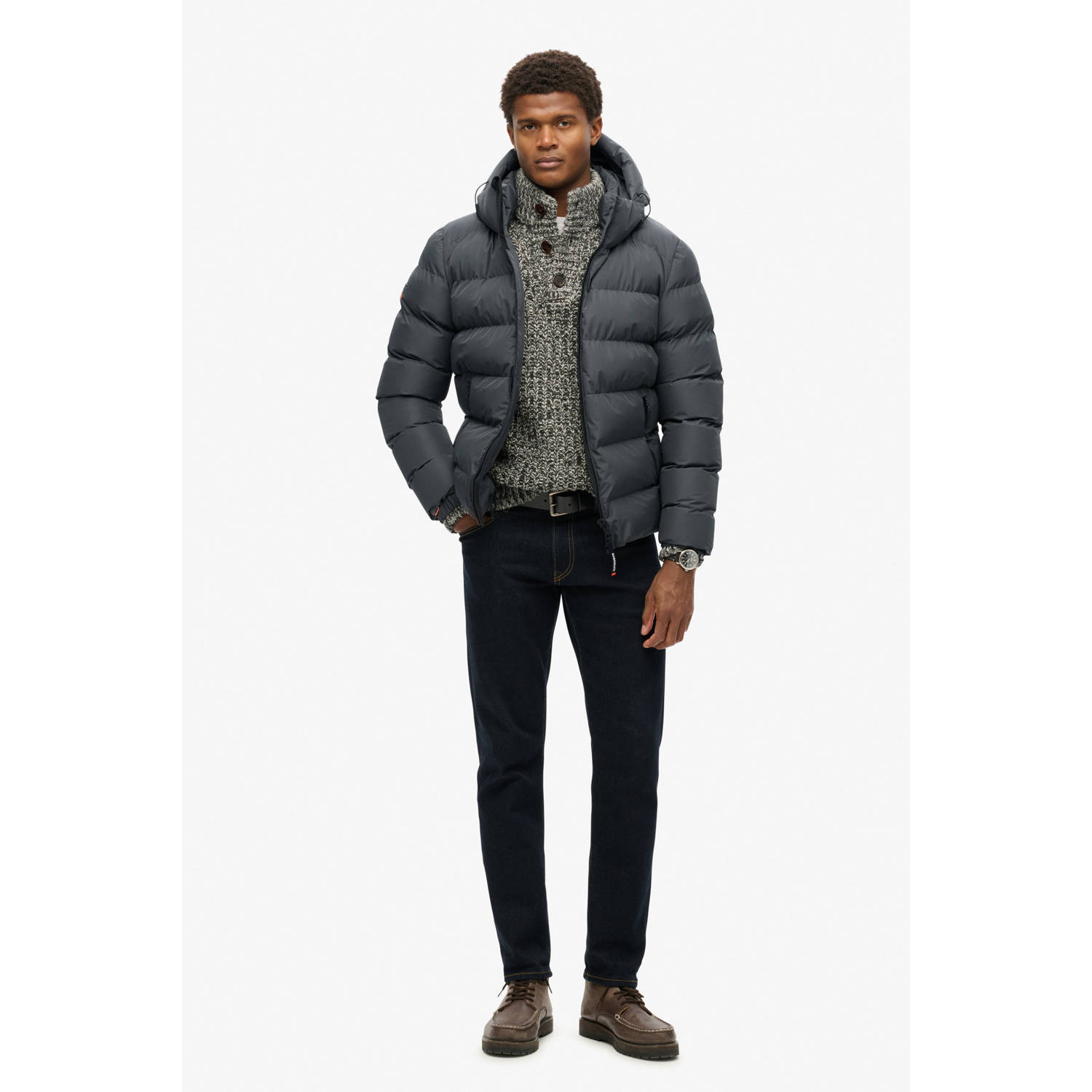 Superdry gewatteerde jas donkergrijs