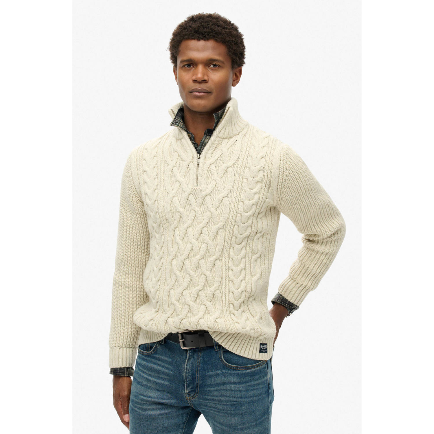 Superdry Gebreide pullover met kabelpatroon model 'Jacob'