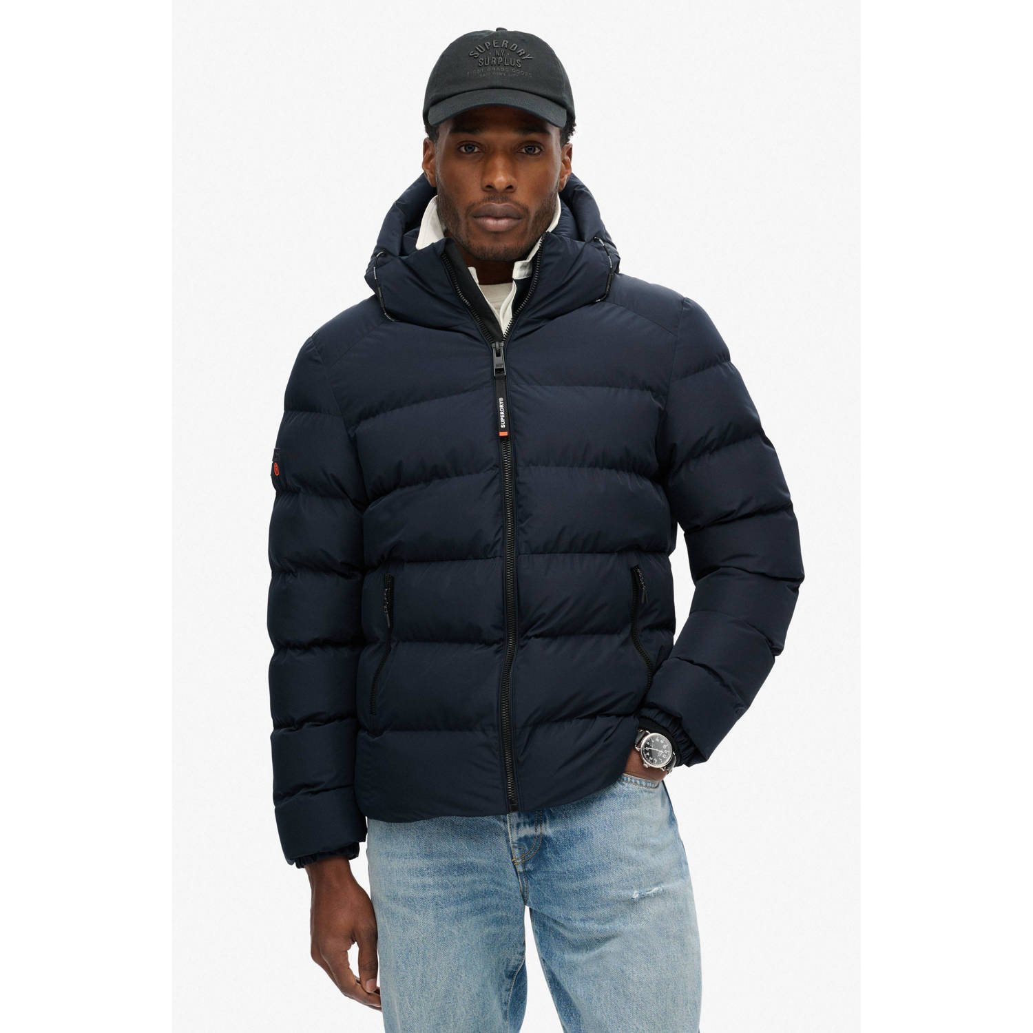 Superdry gewatteerde jas donkerblauw