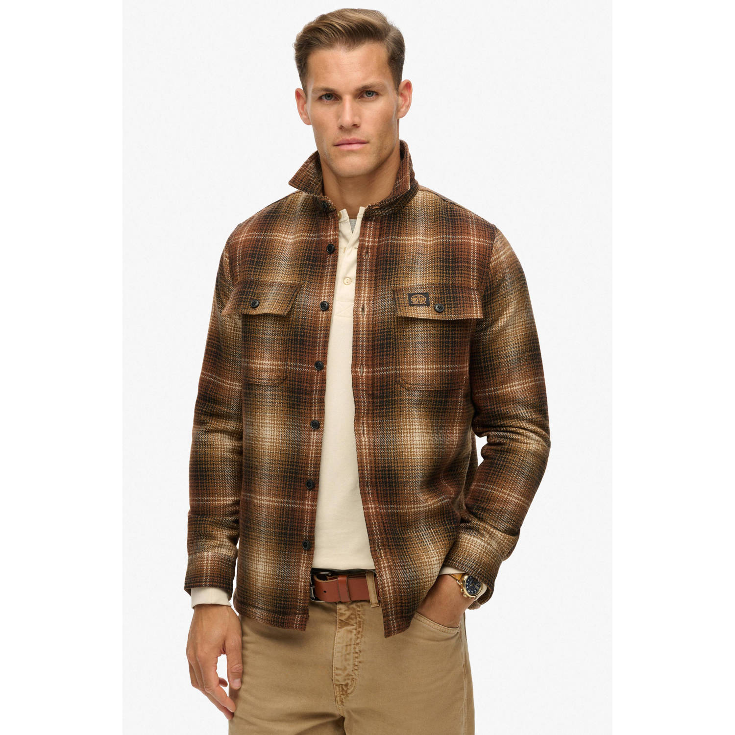 Superdry geruit regular fit overshirt Miller bruin