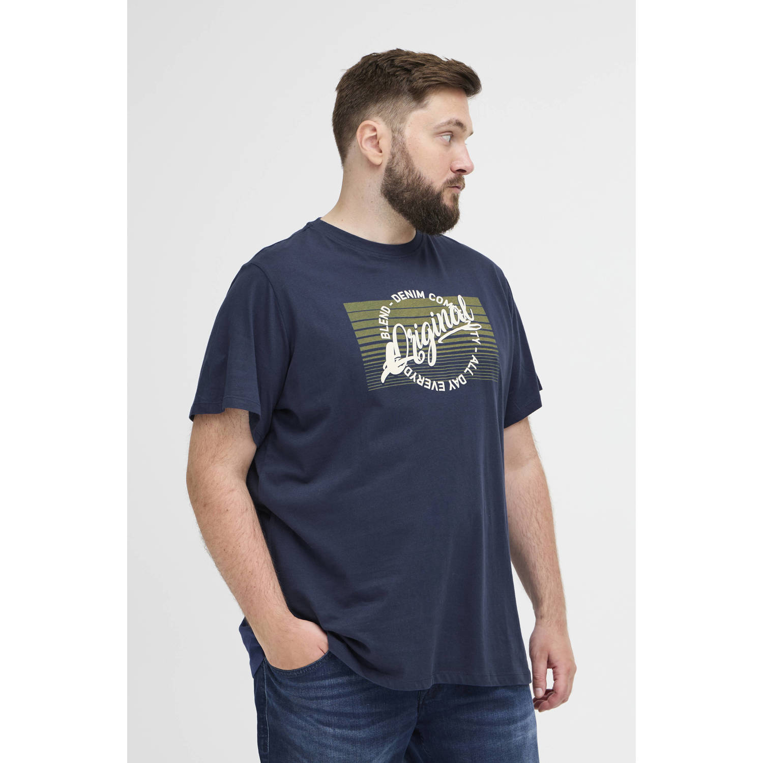 Blend Big T-shirt Plus Size met logo blauw
