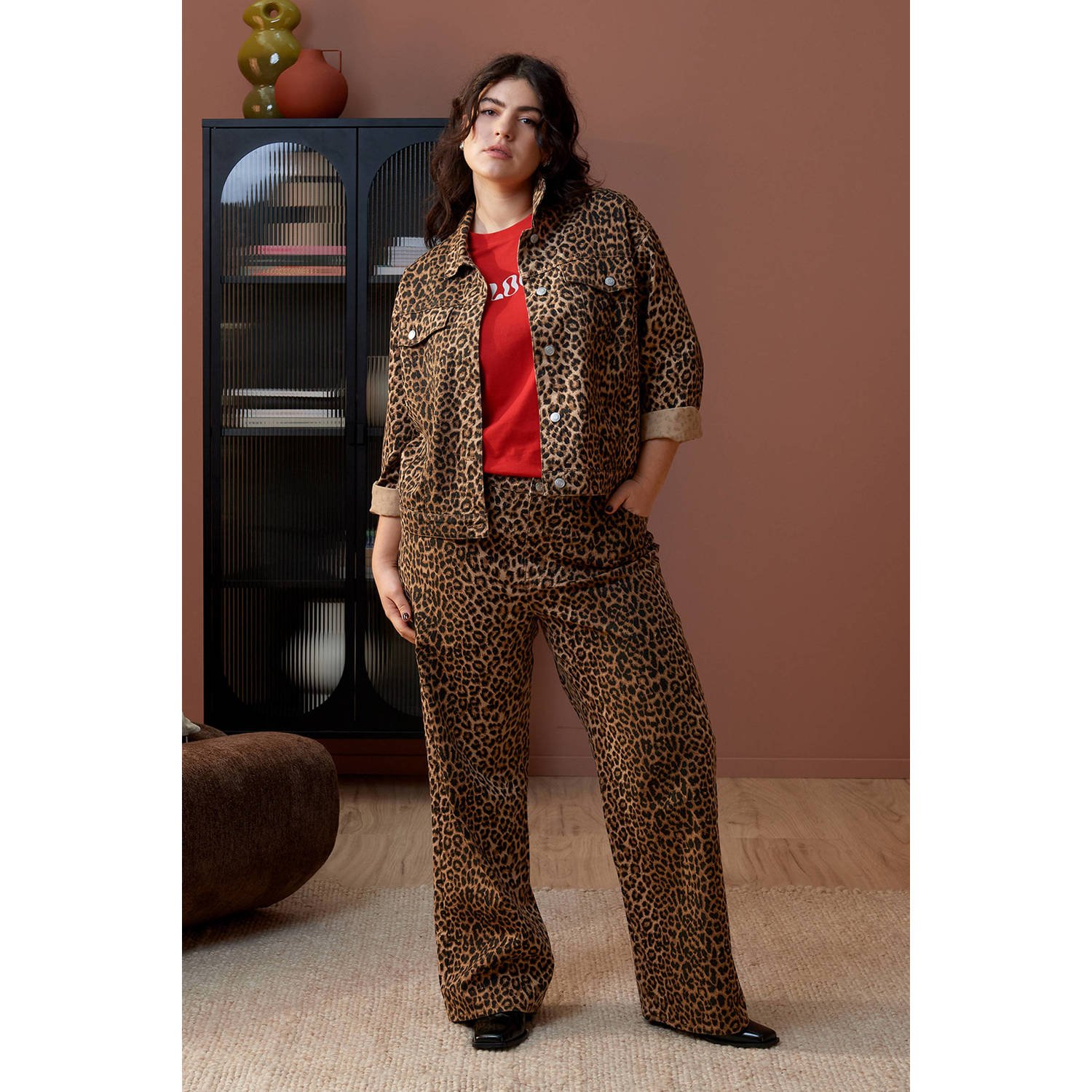 VERO MODA CURVE spijkerjas VMCLTALLULAH met panterprint