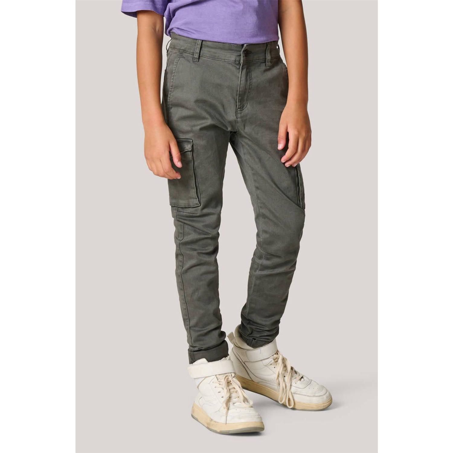 Shoeby tapered fit cargobroek grijs