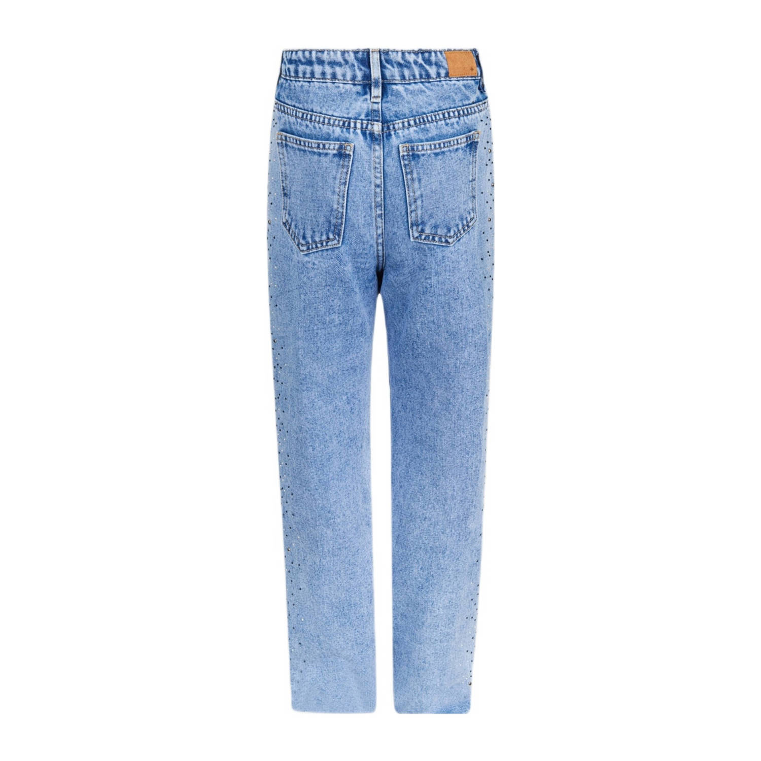 Shoeby high fit straight leg jeans met studs en strass medium blue denim