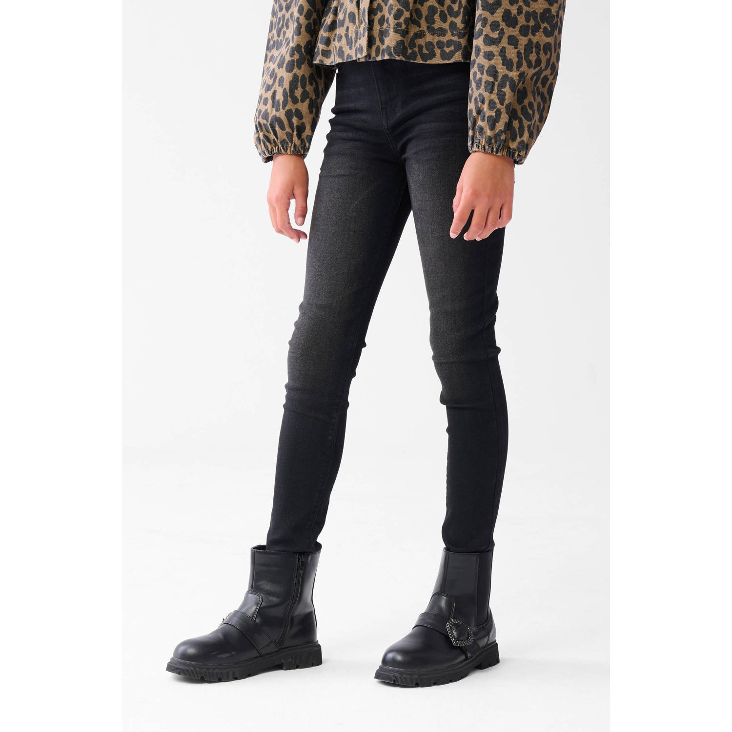 Shoeby skinny jeans black denim Zwart Effen 164 | Jeans van