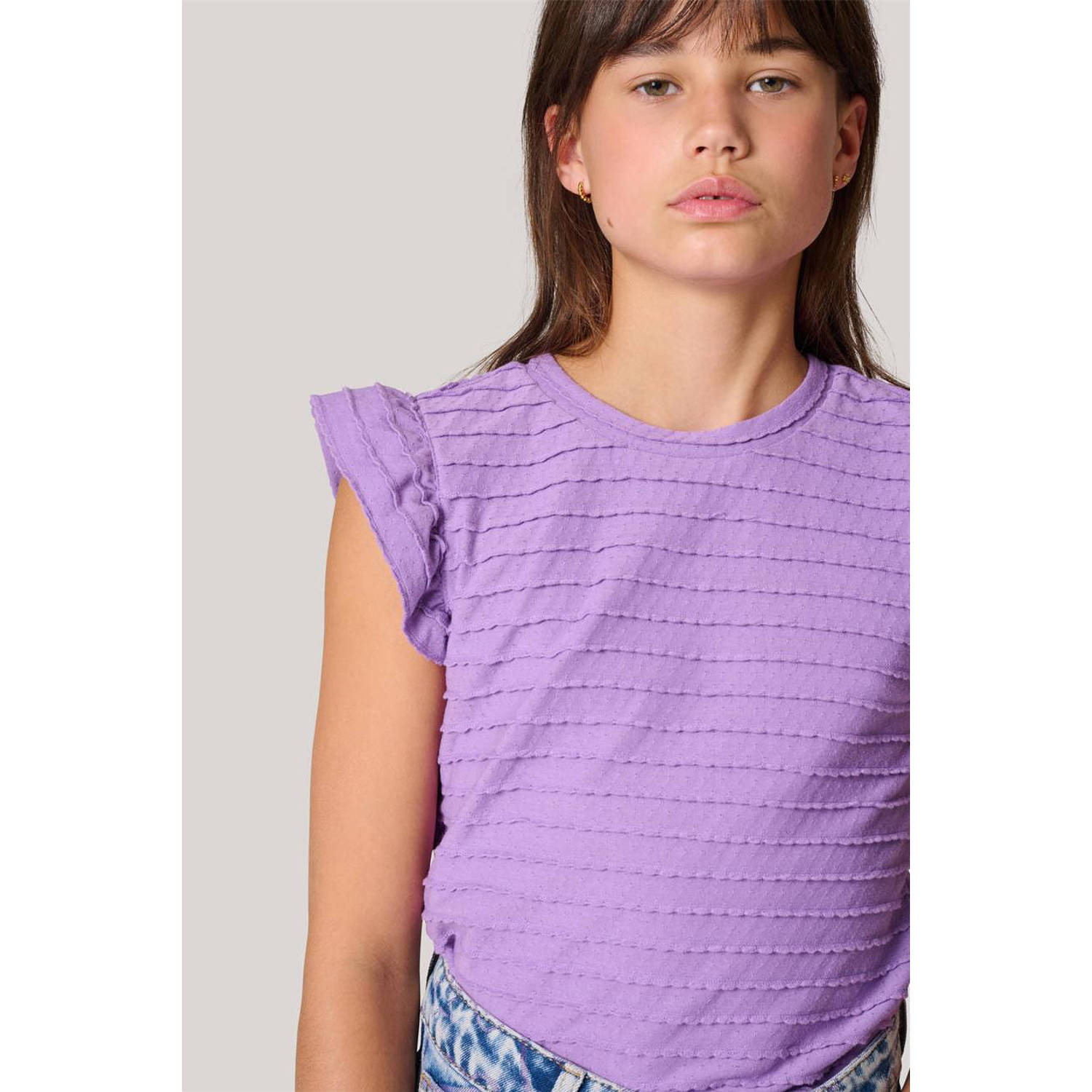 Shoeby T-shirt paars Meisjes Polyester Ronde hals Effen 158 164