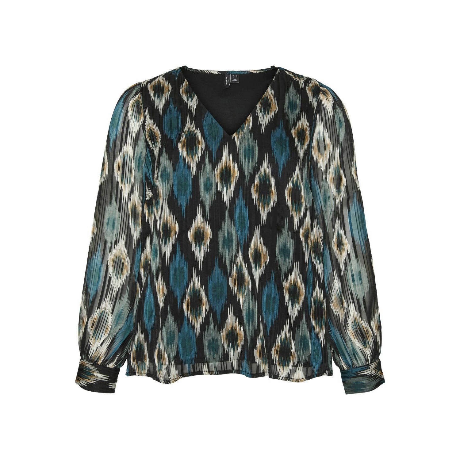 VERO MODA CURVE semi-transparante top VMCEDNA met all over print blauw