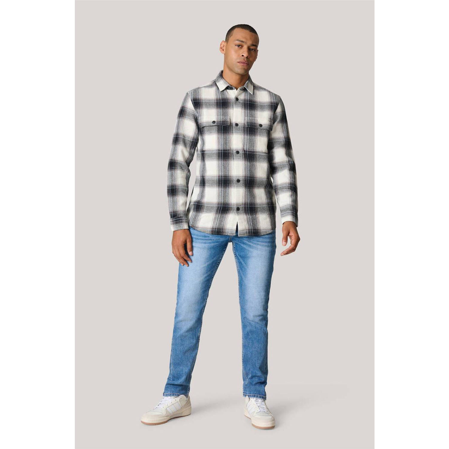 Shoeby geruit regular fit overshirt zwart grijs wit