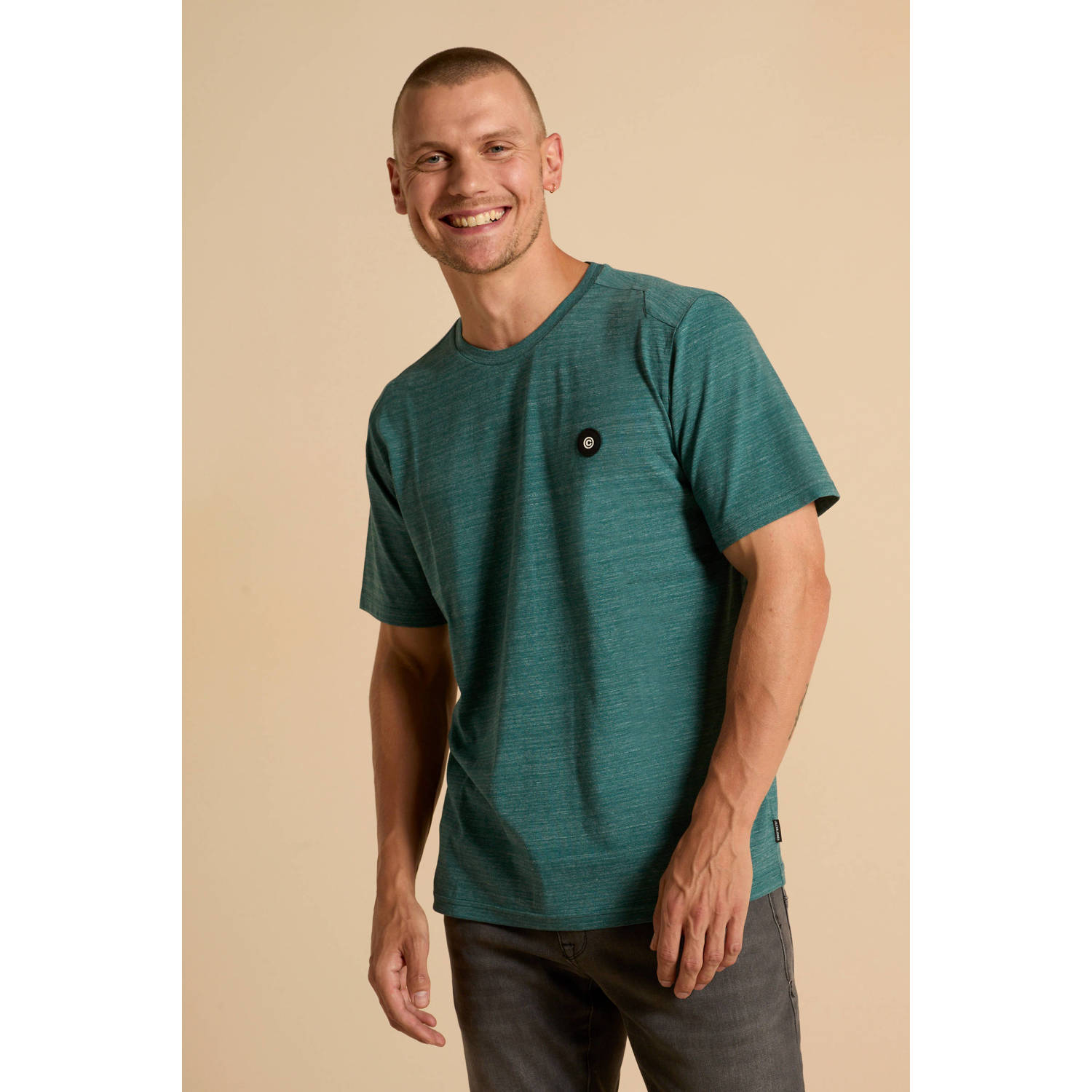 JACK & JONES CORE regular fit T-shirt JCOPUFFER met logo en textuur deep teal