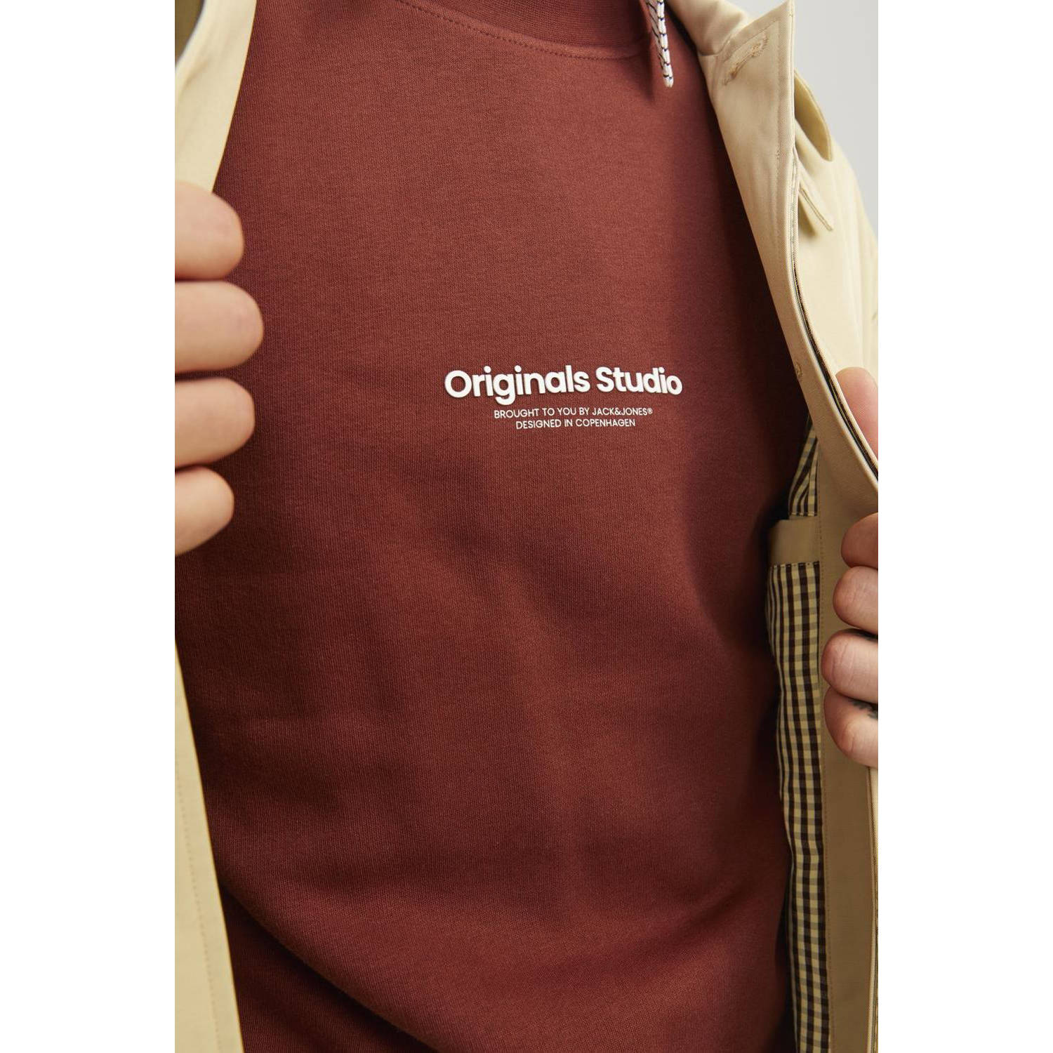 JACK & JONES ORIGINALS sweater JORVESTERBRO met printopdruk brandy brown