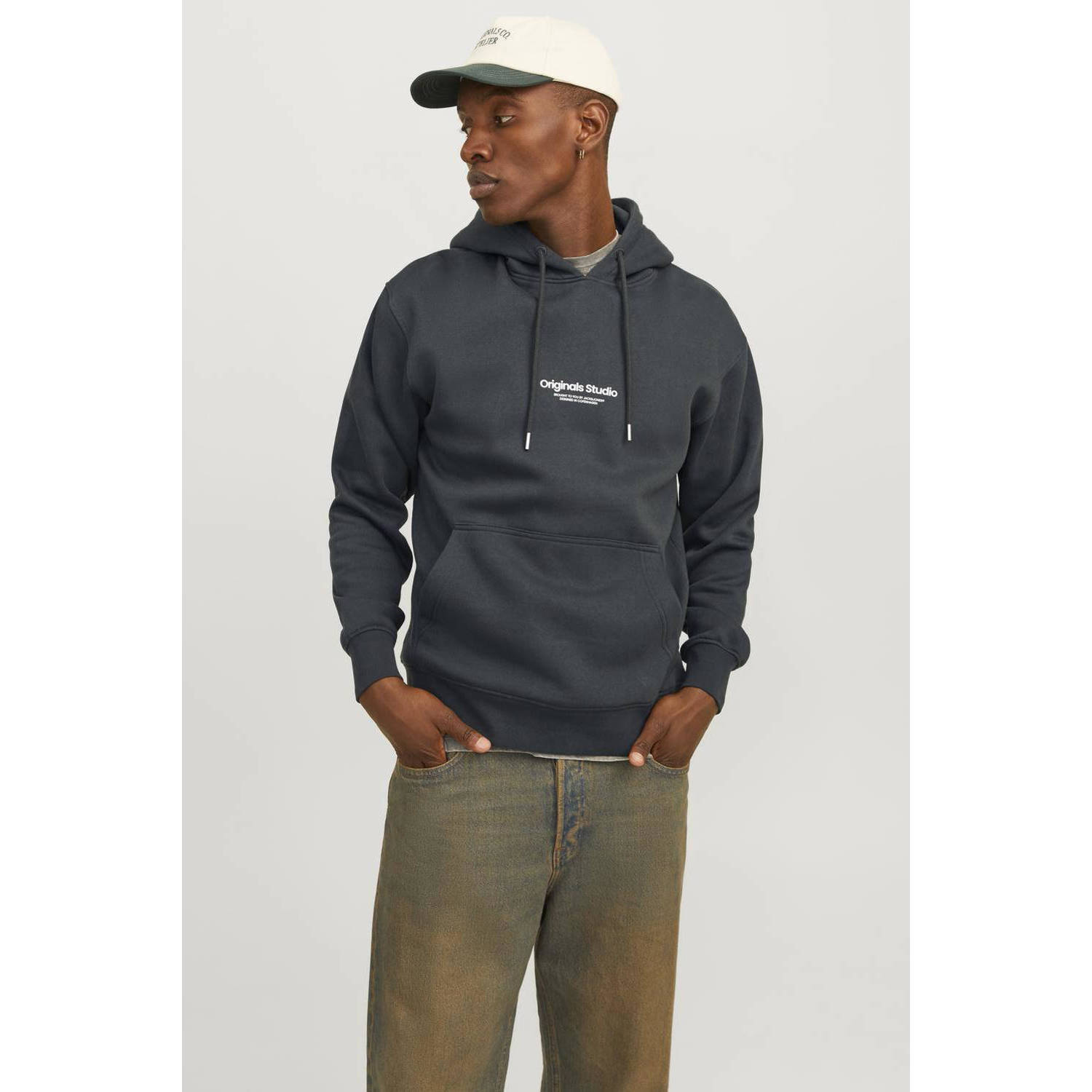 JACK & JONES ORIGINALS hoodie JORVESTERBRO met printopdruk grijs