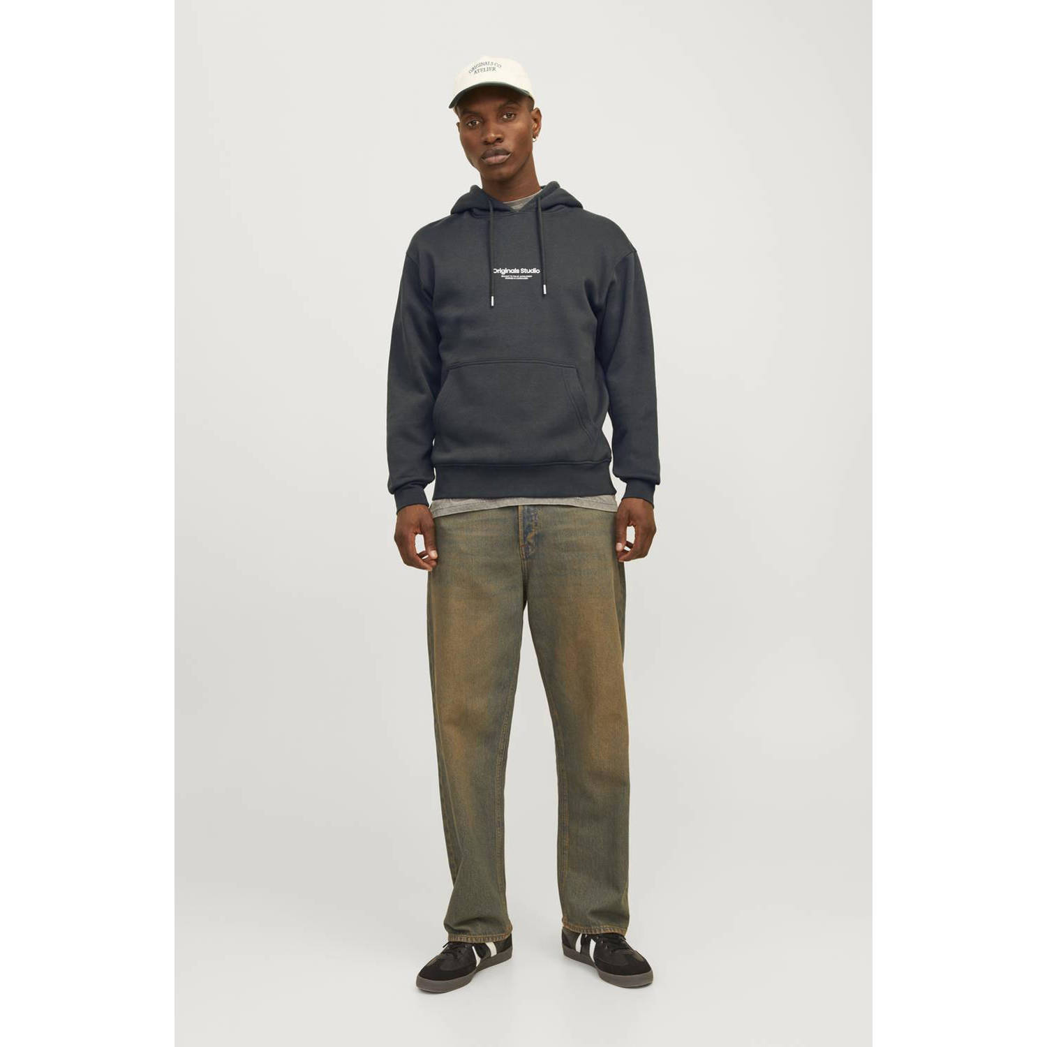 JACK & JONES ORIGINALS hoodie JORVESTERBRO met printopdruk grijs