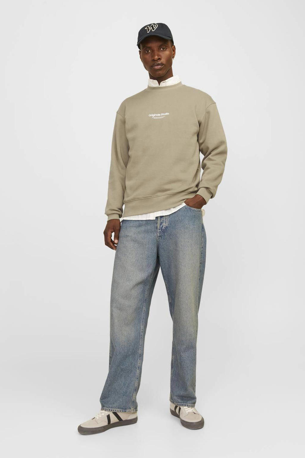 JACK & JONES ORIGINALS sweater JORVESTERBRO met printopdruk silver sage