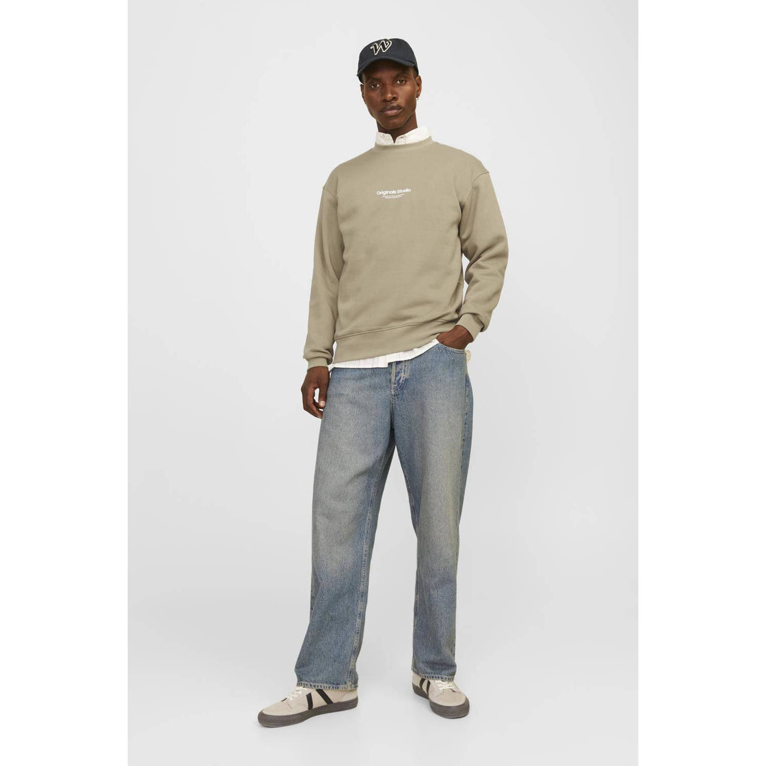 JACK & JONES ORIGINALS sweater JORVESTERBRO met printopdruk silver sage