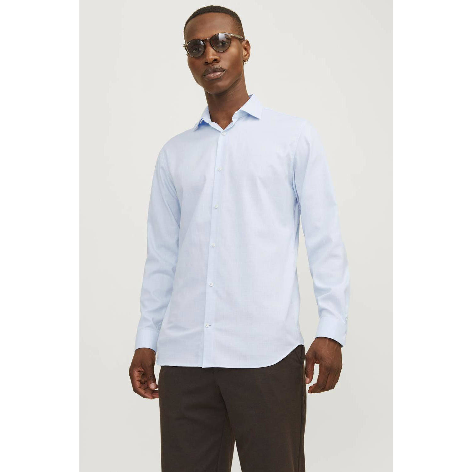 JACK & JONES PREMIUM geruit slim fit overhemd JPRBLAPARKER chambray blue