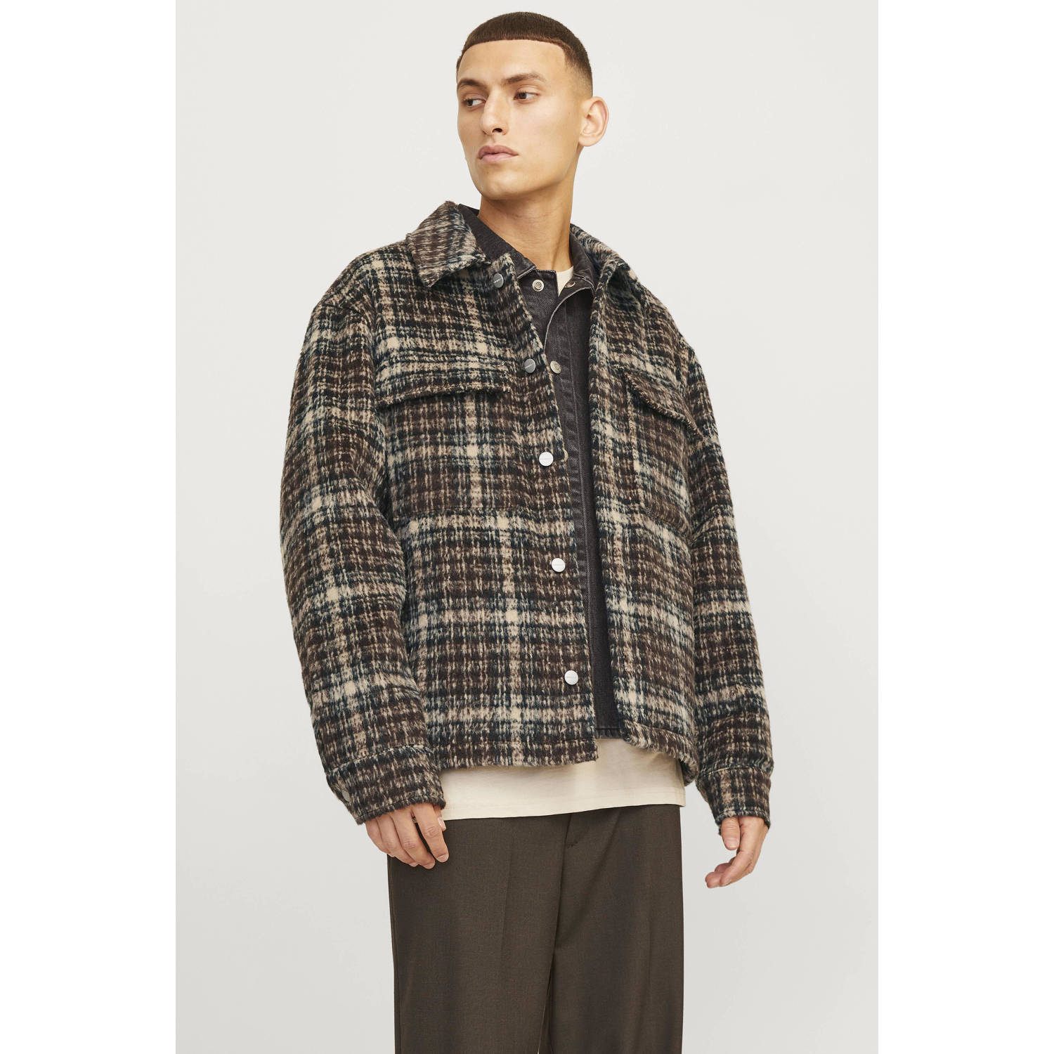 JACK & JONES ORIGINALS geruite jas JORONTARIO bruin
