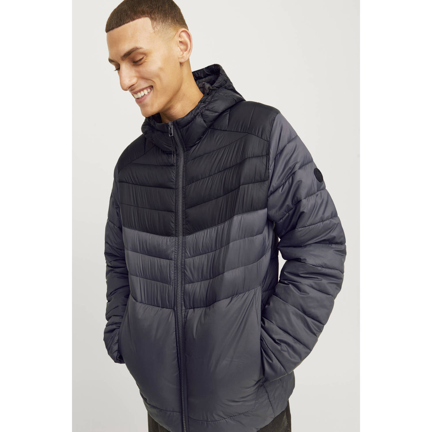 JACK & JONES ESSENTIALS gewatteerde jas JJESPRINT asphalt