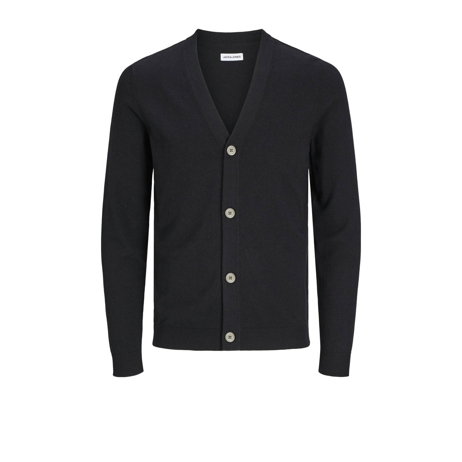 JACK & JONES ESSENTIALS fijngebreid vest JJEEMIL zwart