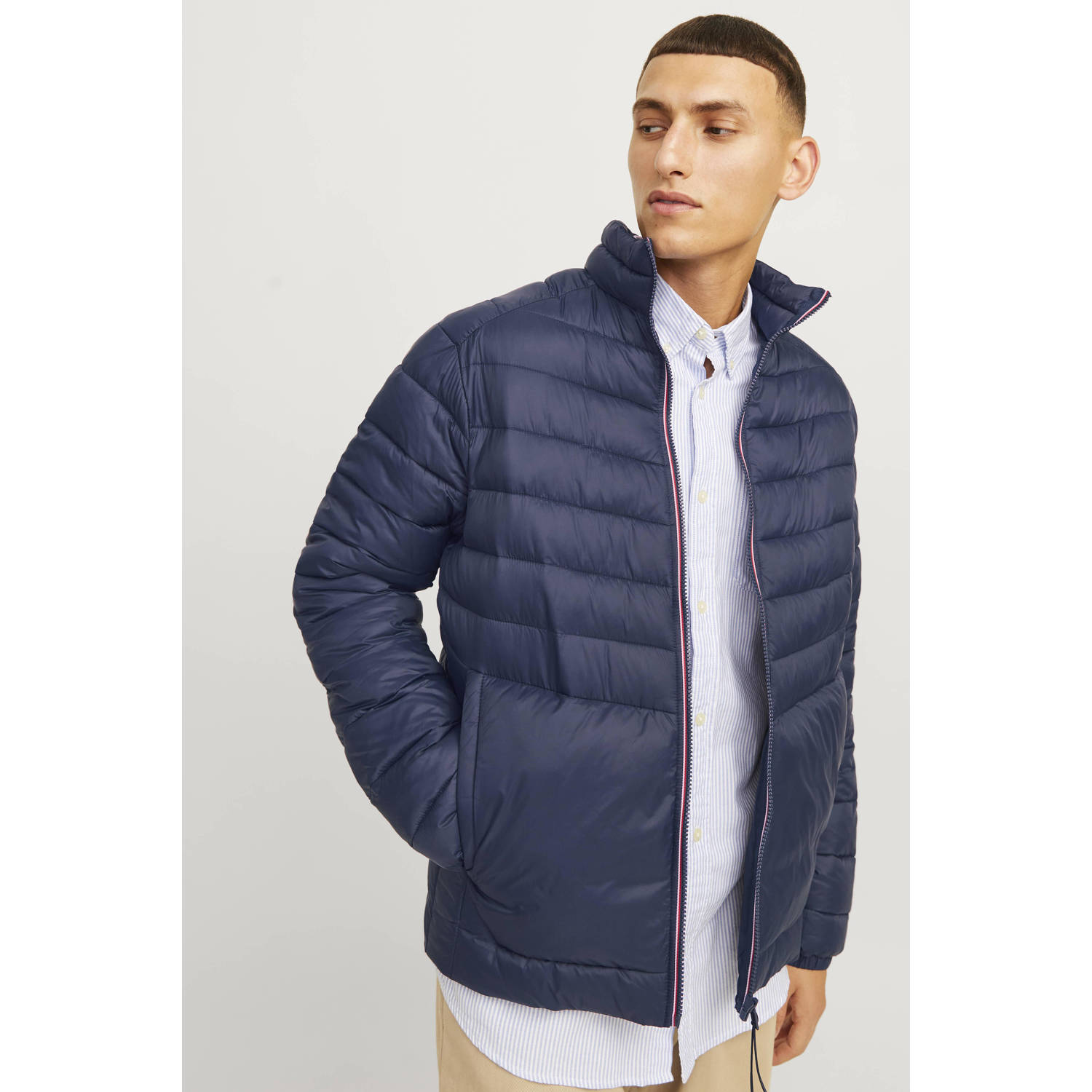JACK & JONES ESSENTIALS gewatteerde jas JJESPRINT navy blazer