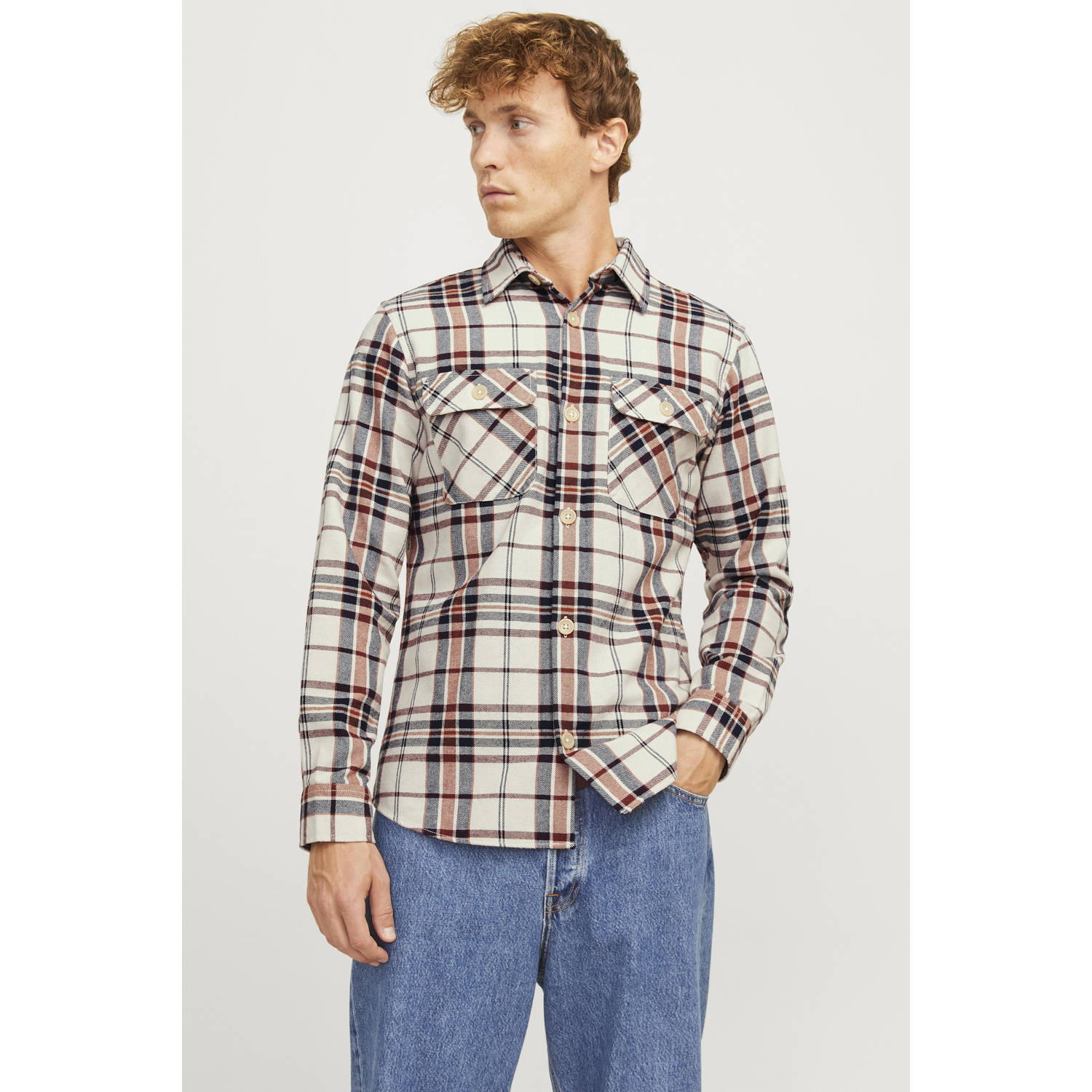 JACK & JONES ESSENTIALS overshirt ecru roodbruin
