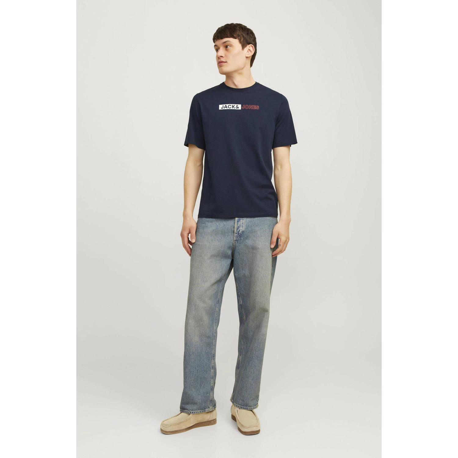 JACK & JONES ESSENTIALS regular fit T-shirt JJECORP met logo donkerblauw