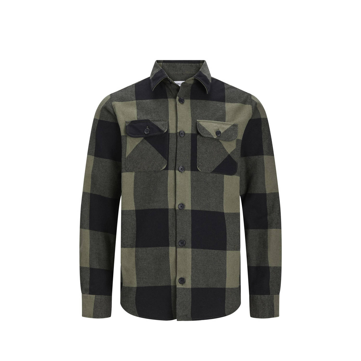 JACK & JONES ESSENTIALS geruit regular fit overshirt JJEDARREN dusty olive