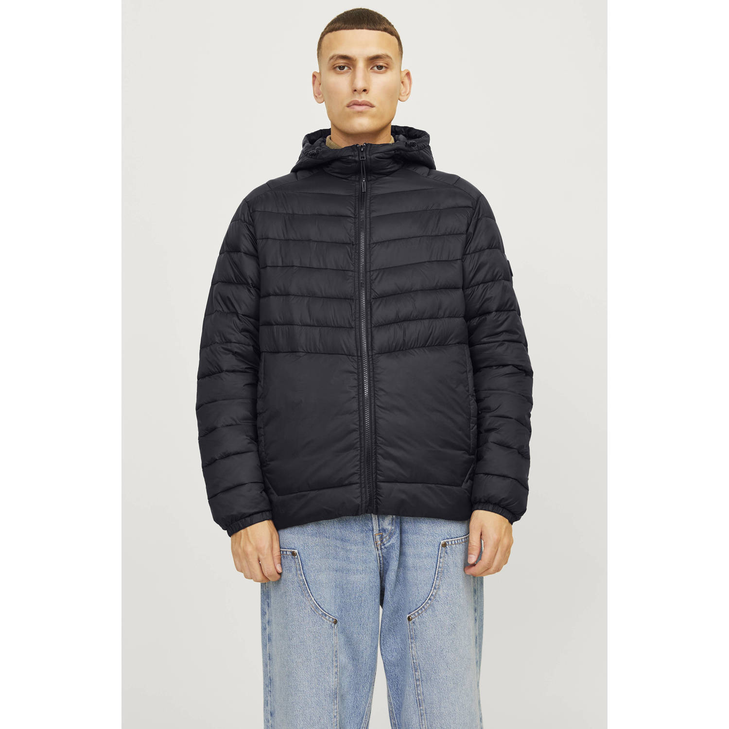 JACK & JONES ESSENTIALS gewatteerde jas JJESPRINT zwart