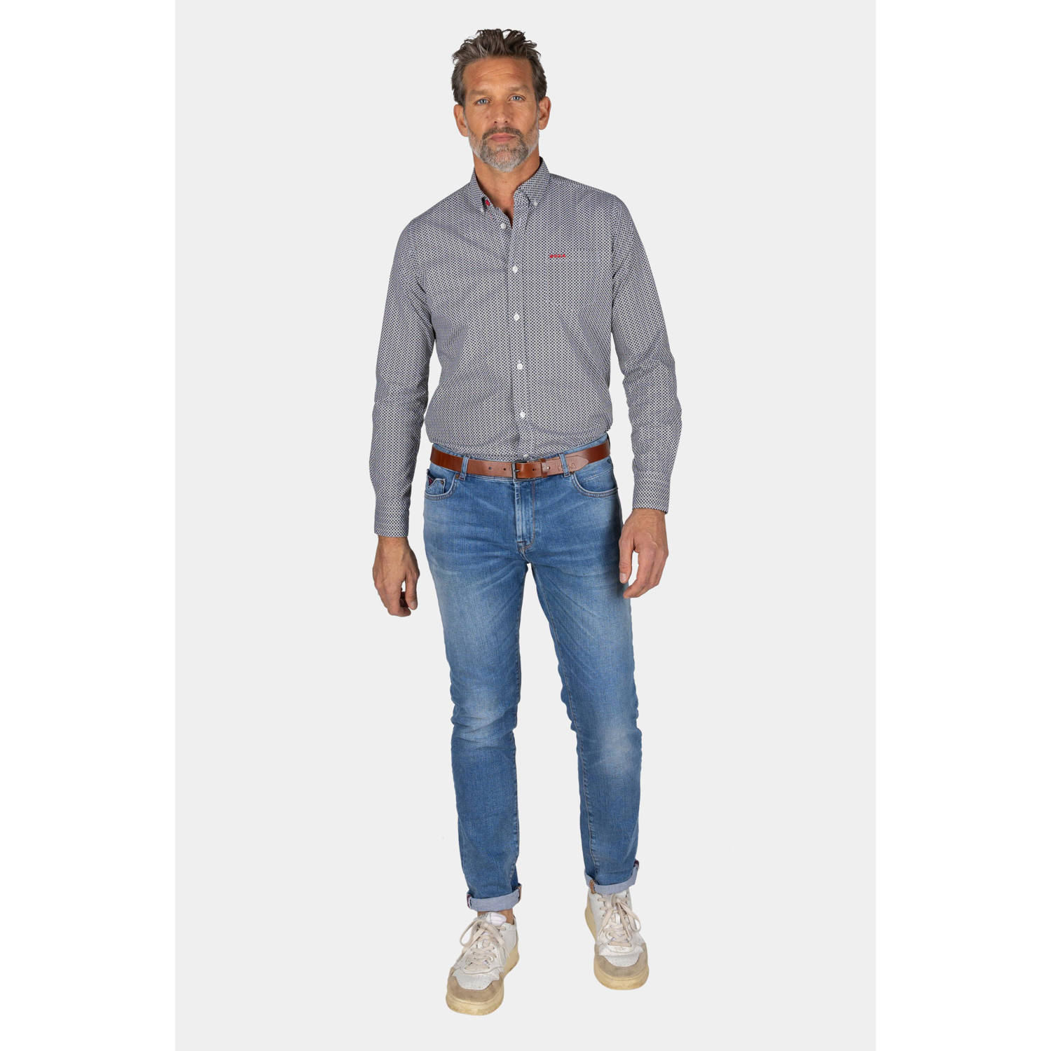 New Zealand Auckland regular fit overhemd Bryson met all over print blauw