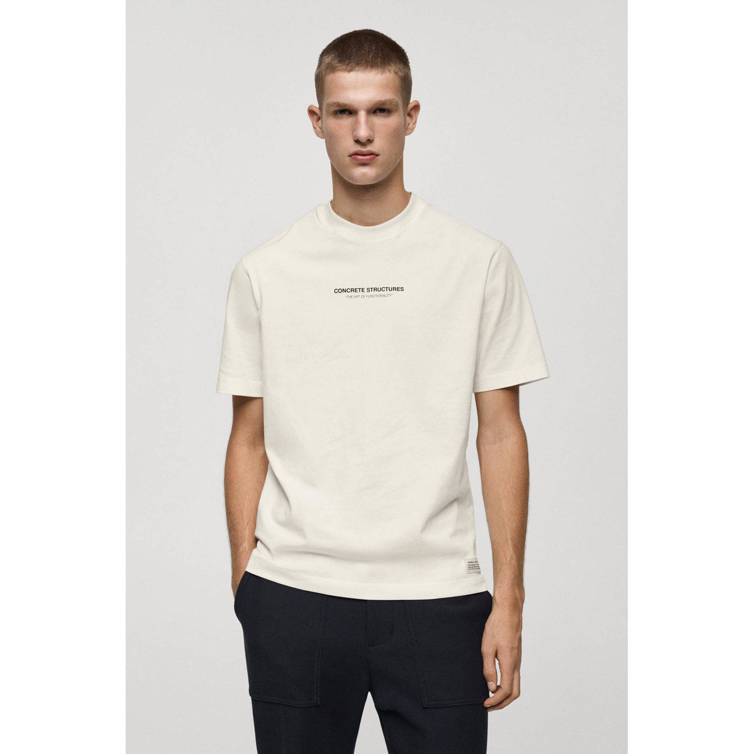 Mango Man T-shirt met printopdruk ecru