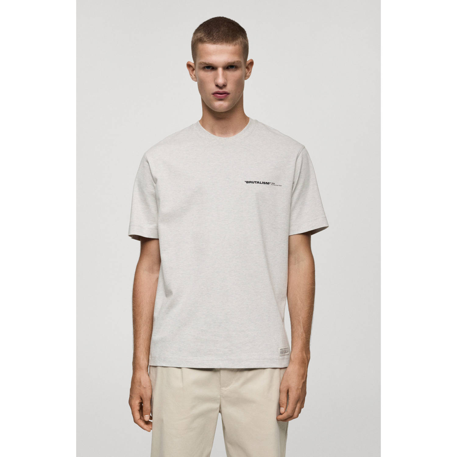 Mango Man T-shirt met tekst grijs