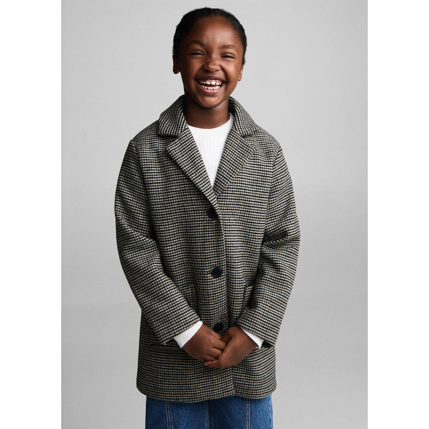Mango Kids winterjas met pied-de-poule bruin beige zwart