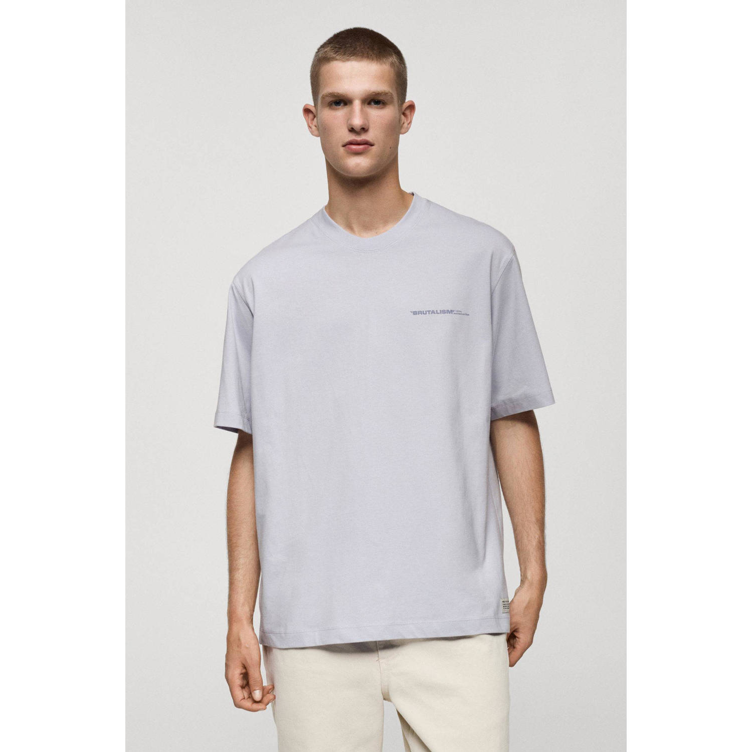 Mango Man T-shirt met backprint pastelpaars