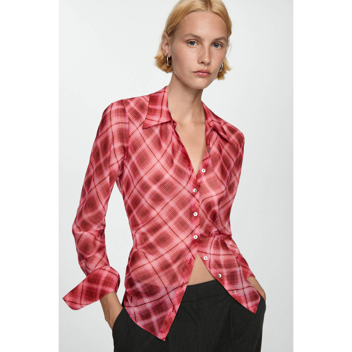 Mango geruite blouse rood