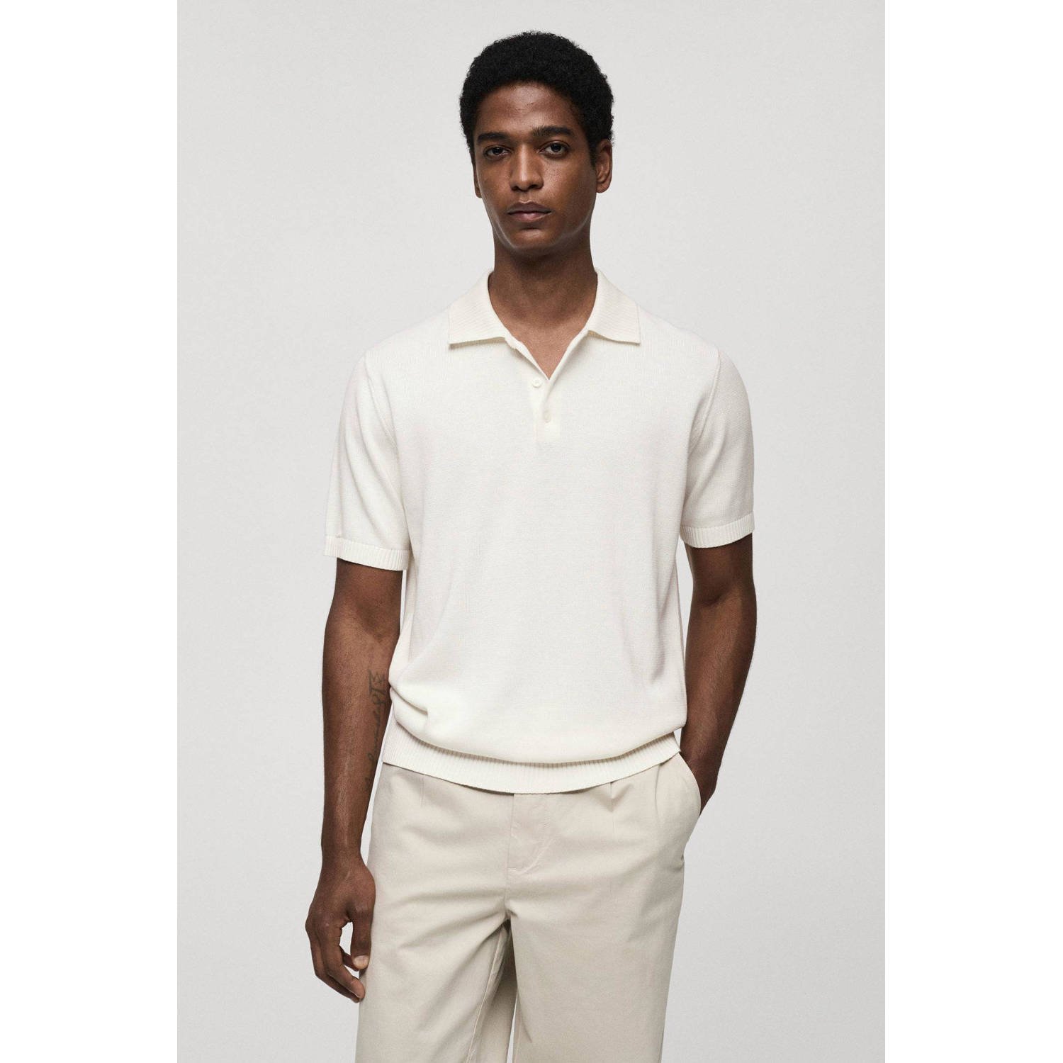 Mango Man regular fit polo naturel wit