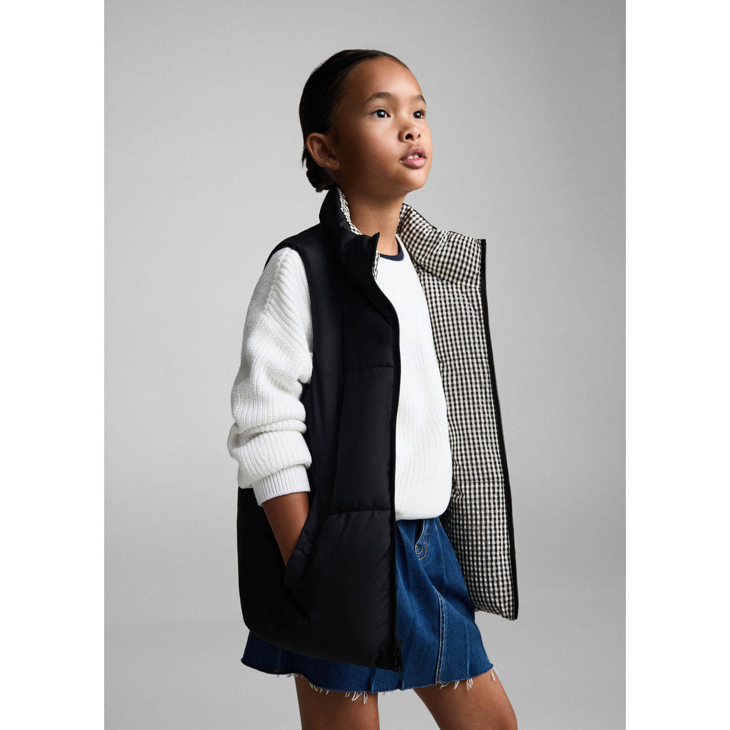 Mango Kids geruite reversible bodywarmer zwart wit