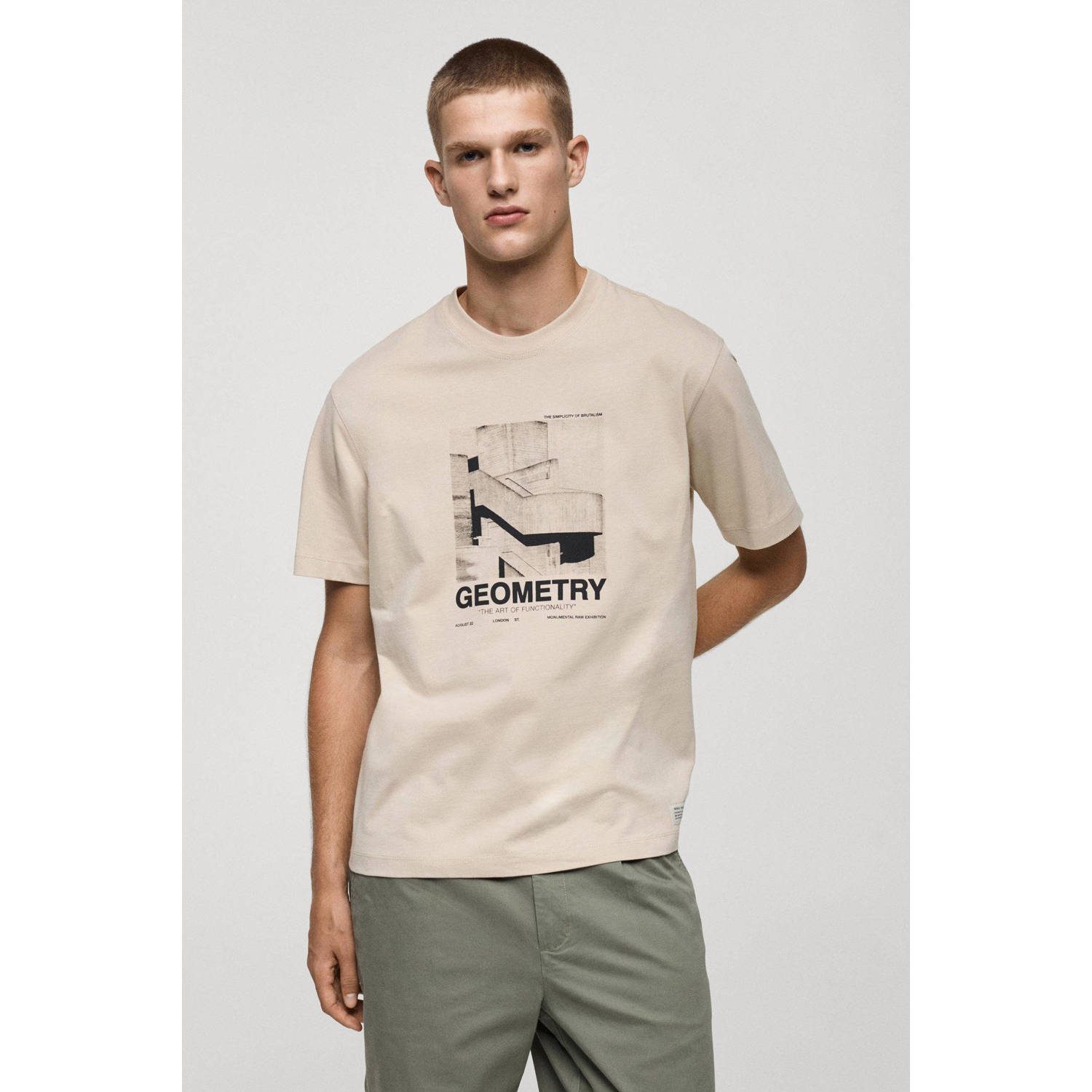 Mango Man T-shirt met printopdruk ecru