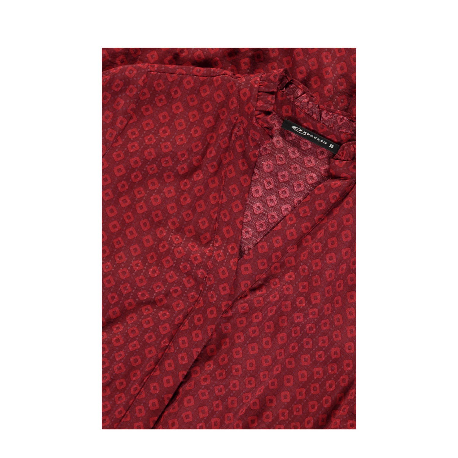Expresso maxi jurk met all over print en volant rood