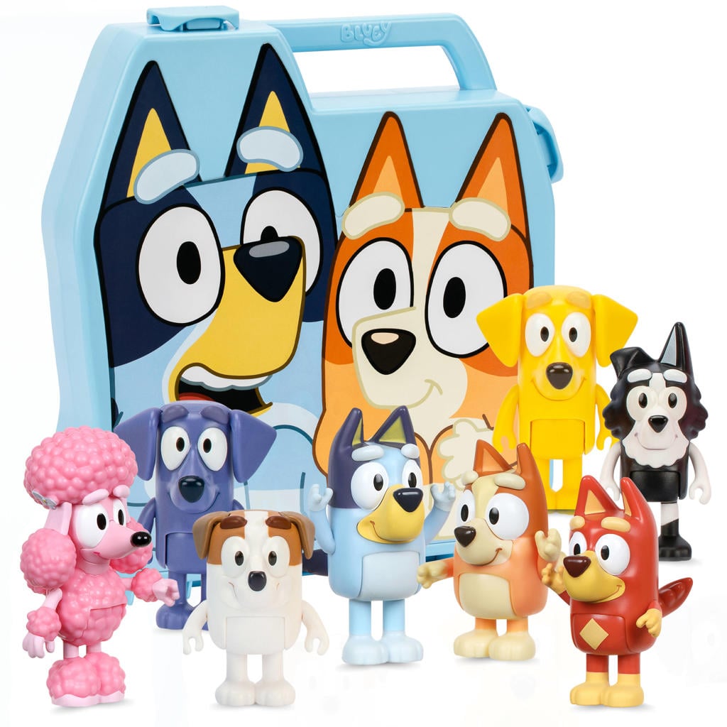 Moose Toys Bluey Verzamelkoffer met 8 speelfiguren Deluxe set