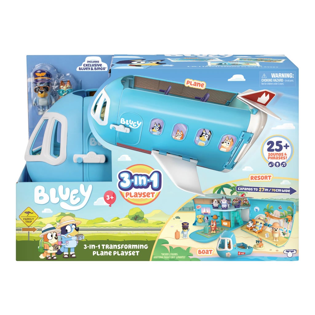 Moose Toys Bluey - 3-in-1 Transformerend Vliegtuig Speelset - met 25+ geluiden