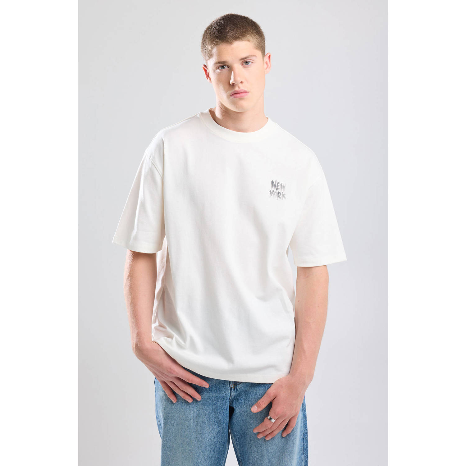 America Today T-shirt met backprint ecru