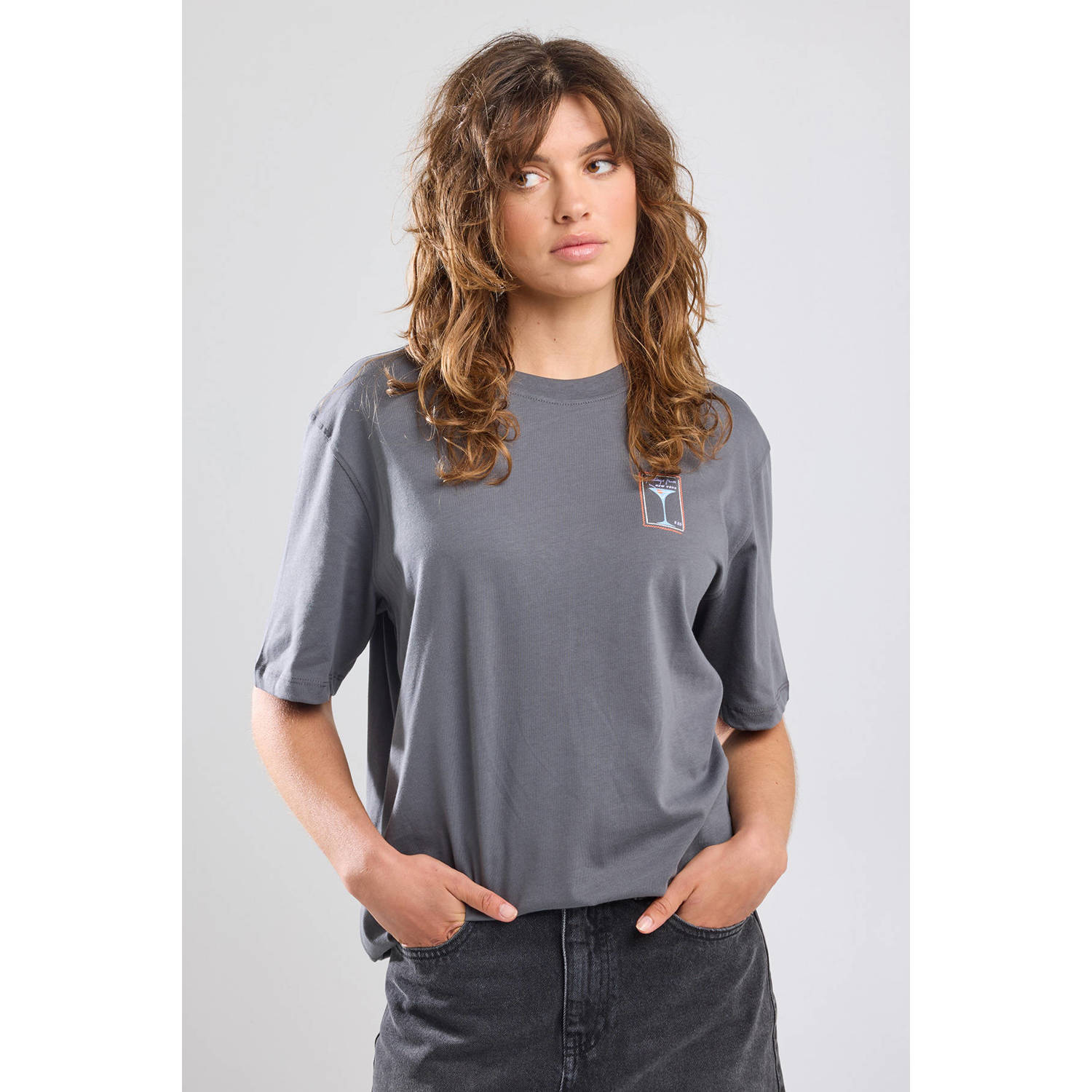 America Today jersey T-shirt met printopdruk grijs
