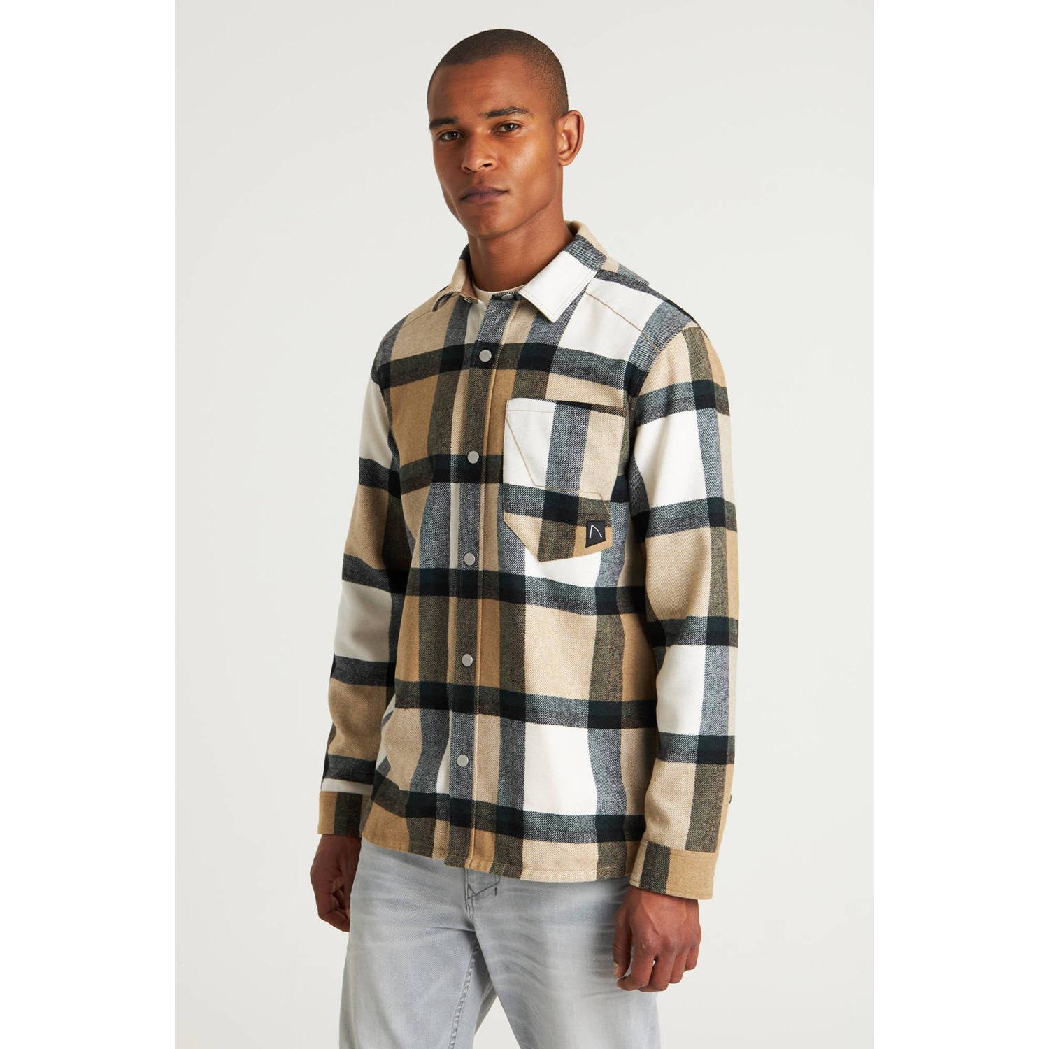 CHASIN' geruit regular fit overshirt Axel Mick beige