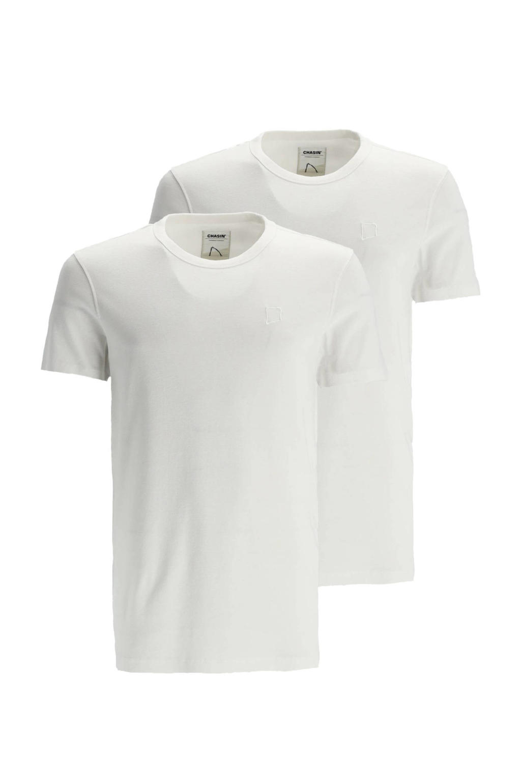 Set van 2 witte heren CHASIN' T-shirt Base-B van katoen met effen, korte mouwen en ronde hals