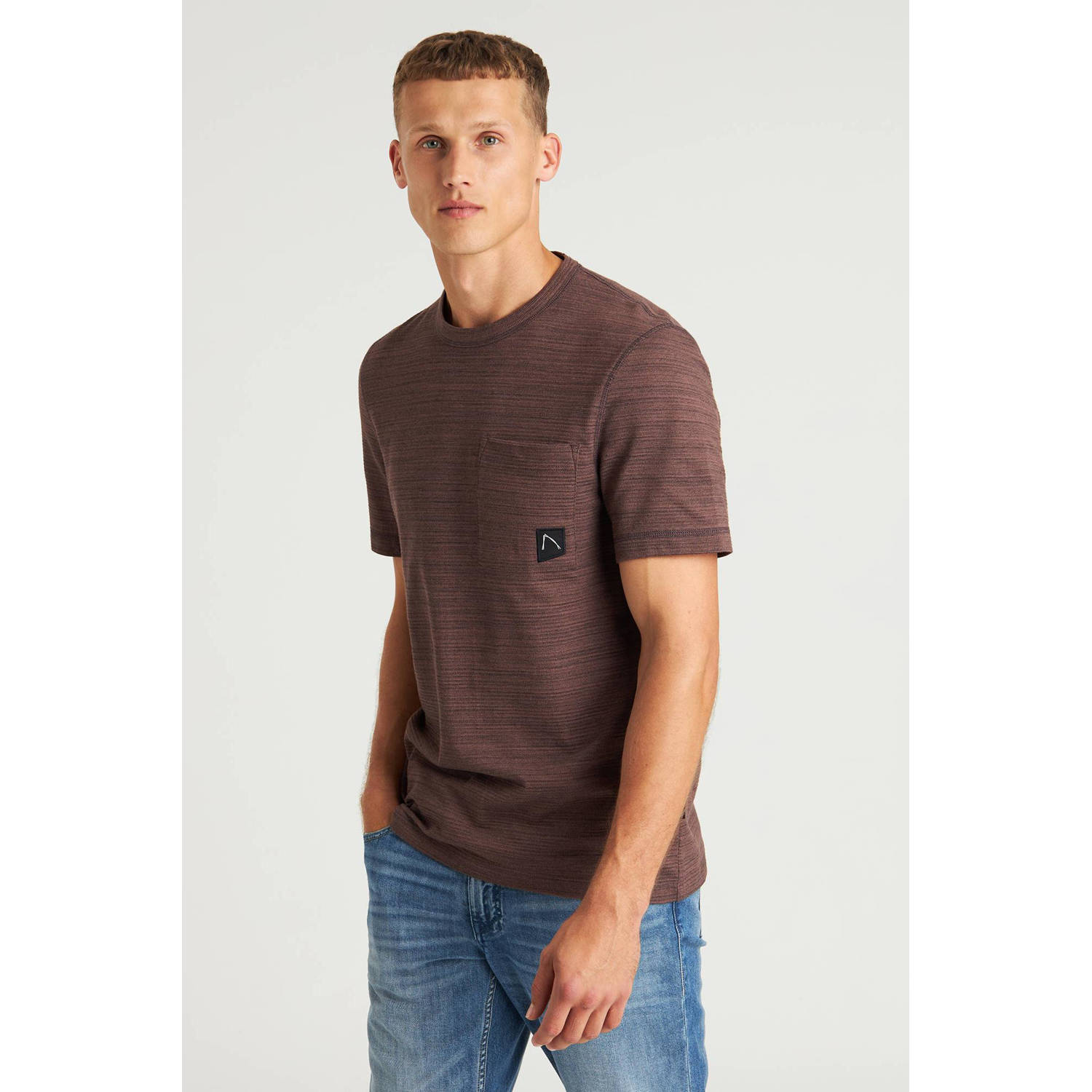CHASIN' gemêleerd regular fit T-shirt Morrow bruin