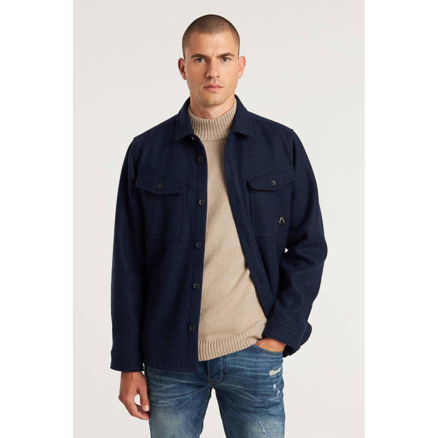 CHASIN' overshirt Stryke Herring met all over print donkerblauw