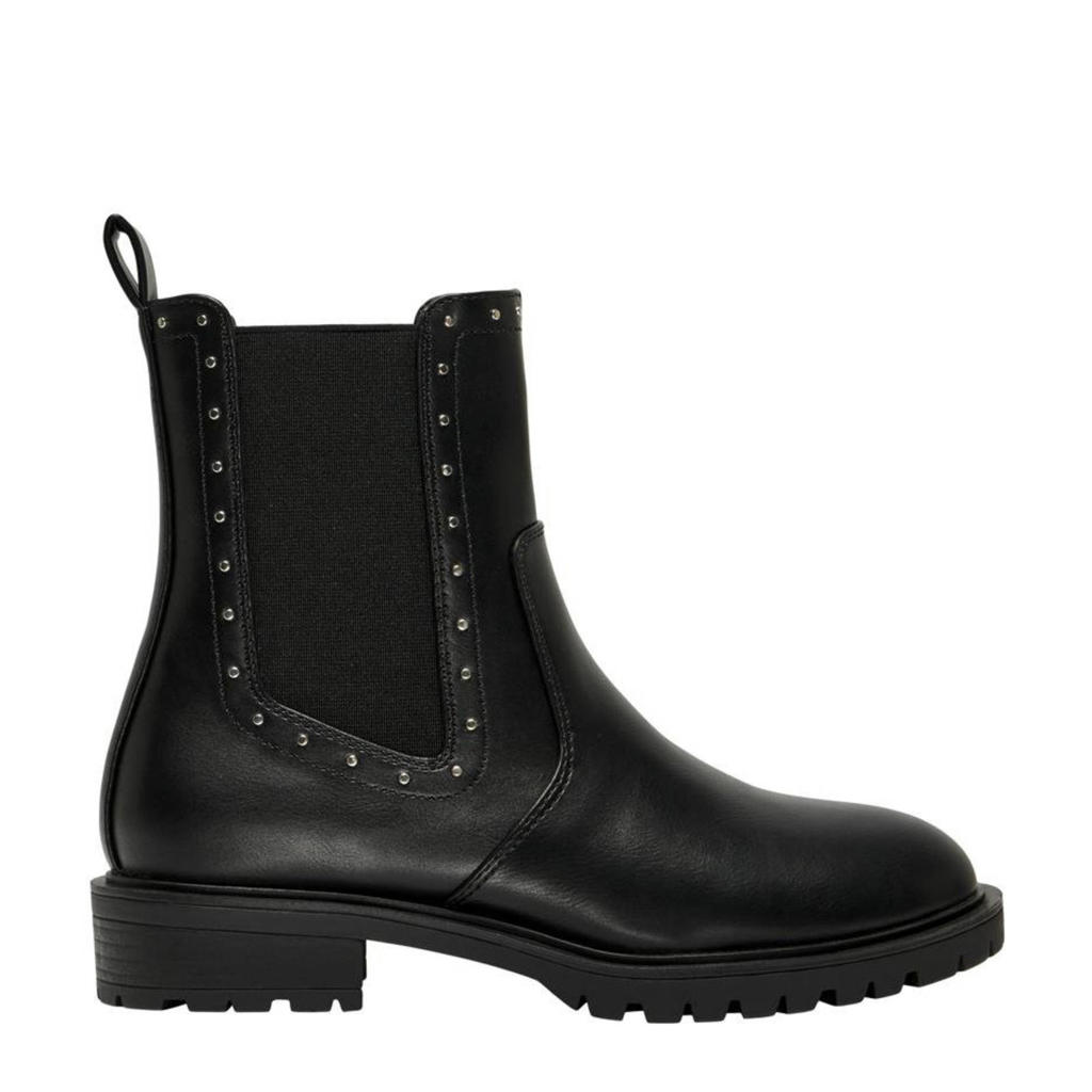 Zwarte dames ONLY Onltina-13 Studded Chelsea Boot chelsea boots van imitatieleer met elastische inzet